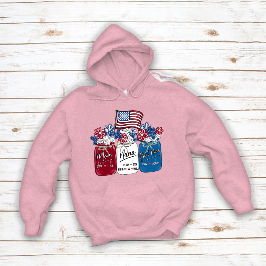 America Flag Flower Mom Nana Great Nana And Kids CTH01 Hoodie