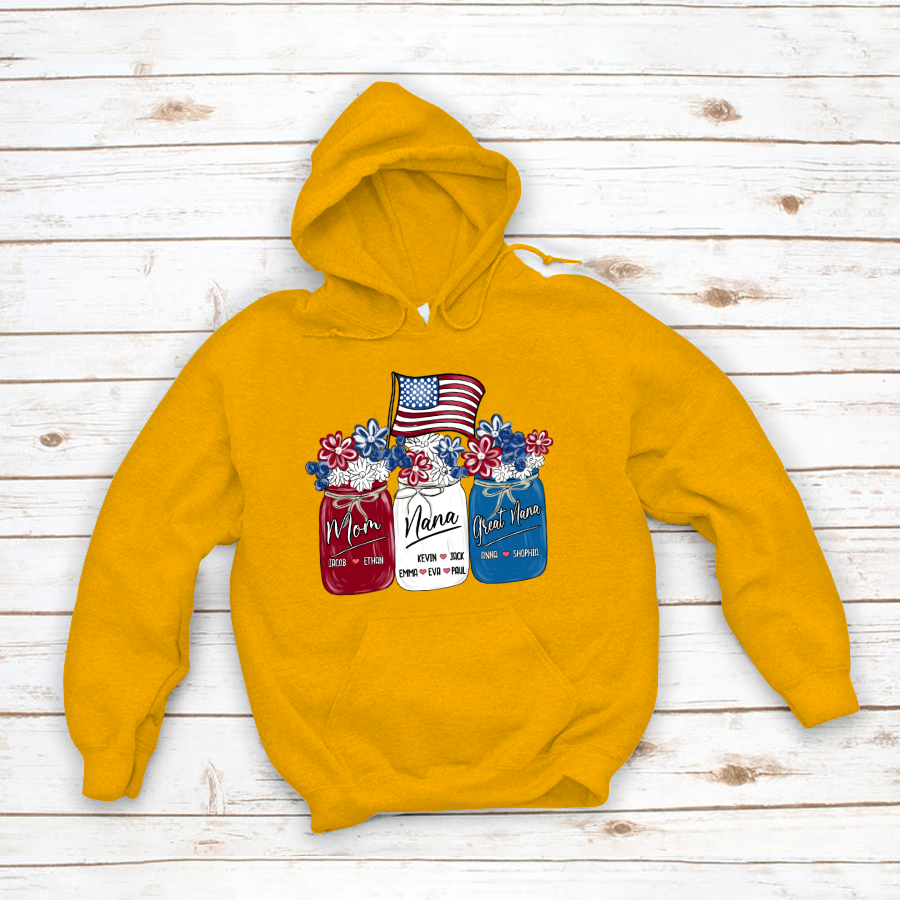 America Flag Flower Mom Nana Great Nana And Kids CTH01 Hoodie
