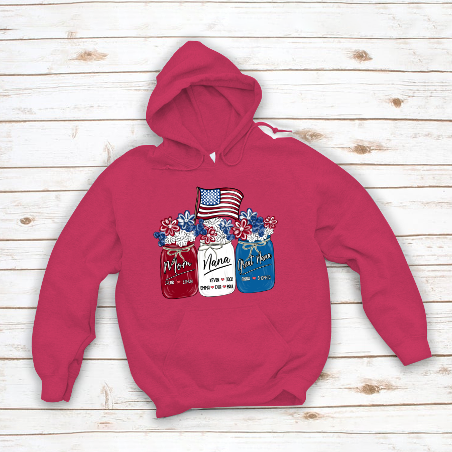 America Flag Flower Mom Nana Great Nana And Kids CTH01 Hoodie