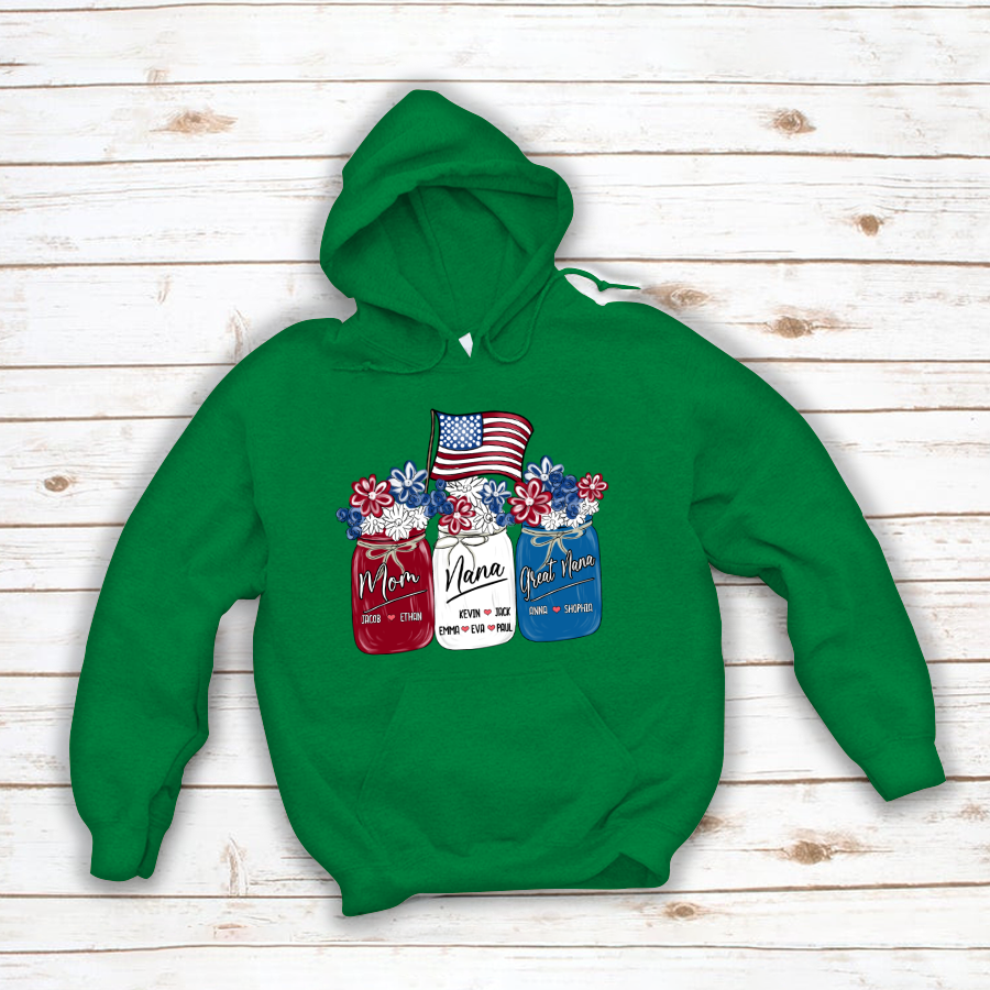 America Flag Flower Mom Nana Great Nana And Kids CTH01 Hoodie
