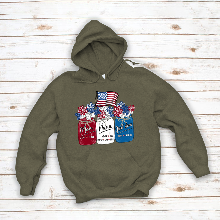 America Flag Flower Mom Nana Great Nana And Kids CTH01 Hoodie
