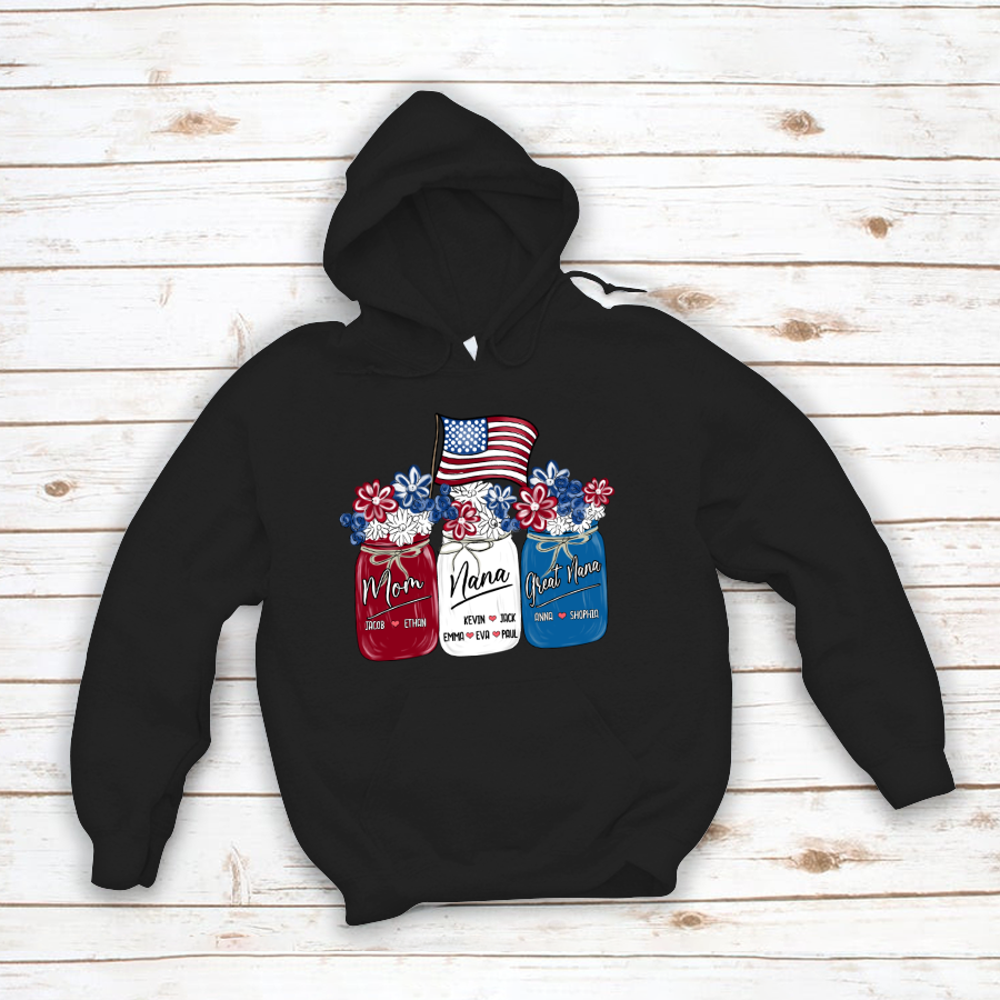 America Flag Flower Mom Nana Great Nana And Kids CTH01 Hoodie