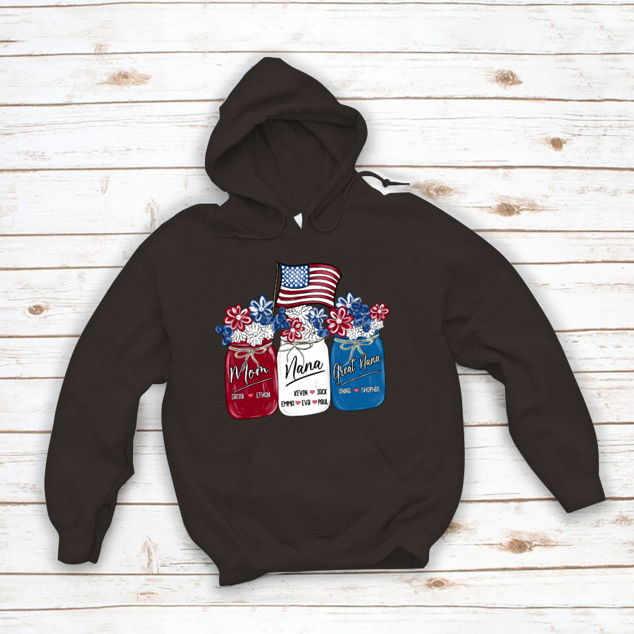 America Flag Flower Mom Nana Great Nana And Kids CTH01 Hoodie