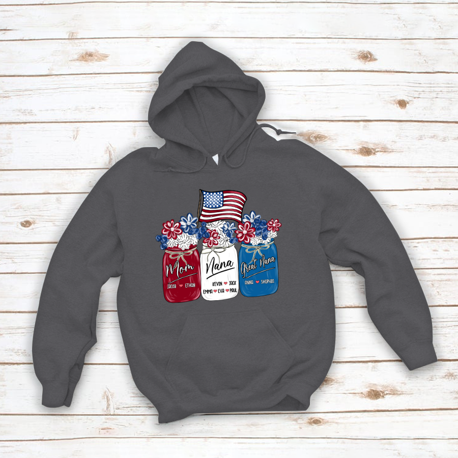 America Flag Flower Mom Nana Great Nana And Kids CTH01 Hoodie