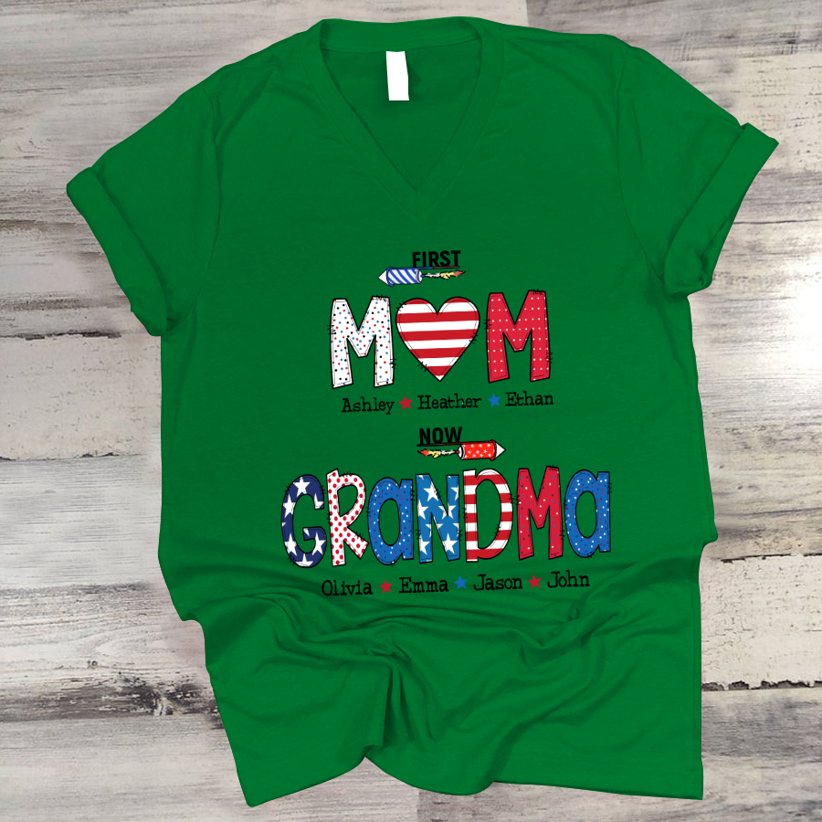 First Mom Now Grandma and grandkids V-Neck