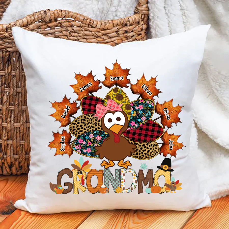 Grandma And Grandkids Thanksgiving Autumn Turkey Indoor Pillow