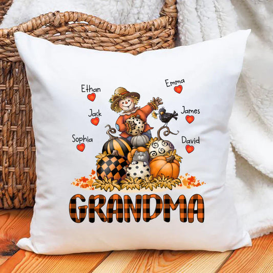Grandma Fall Halloween Gift Custom Kidnames Indoor Pillow