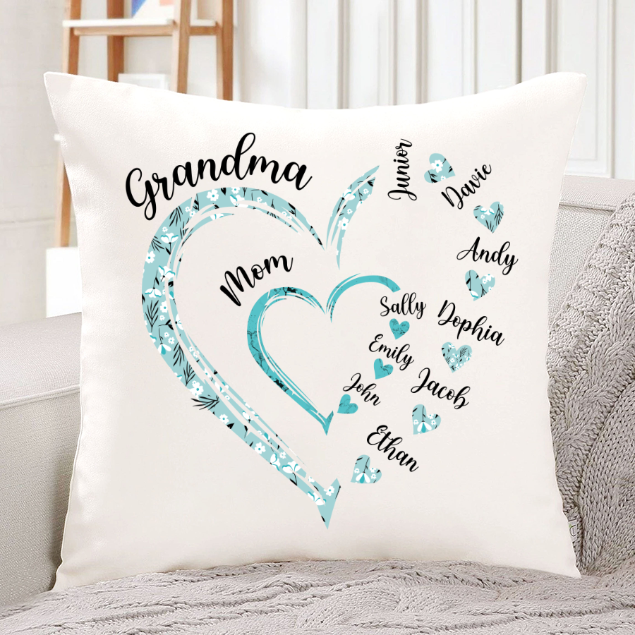 Heart Mom Grandma And Kids Custom Name Mother's Day Indoor Pillow