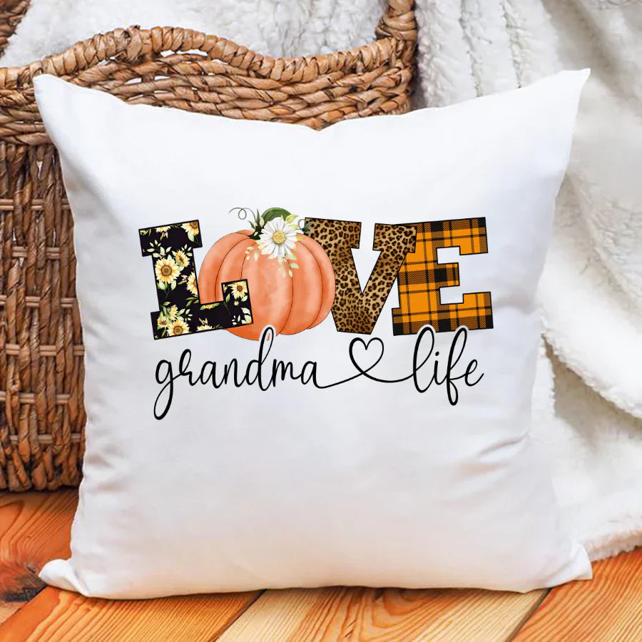 Love Grandma Life Fall Season Pumpkin Indoor Pillow