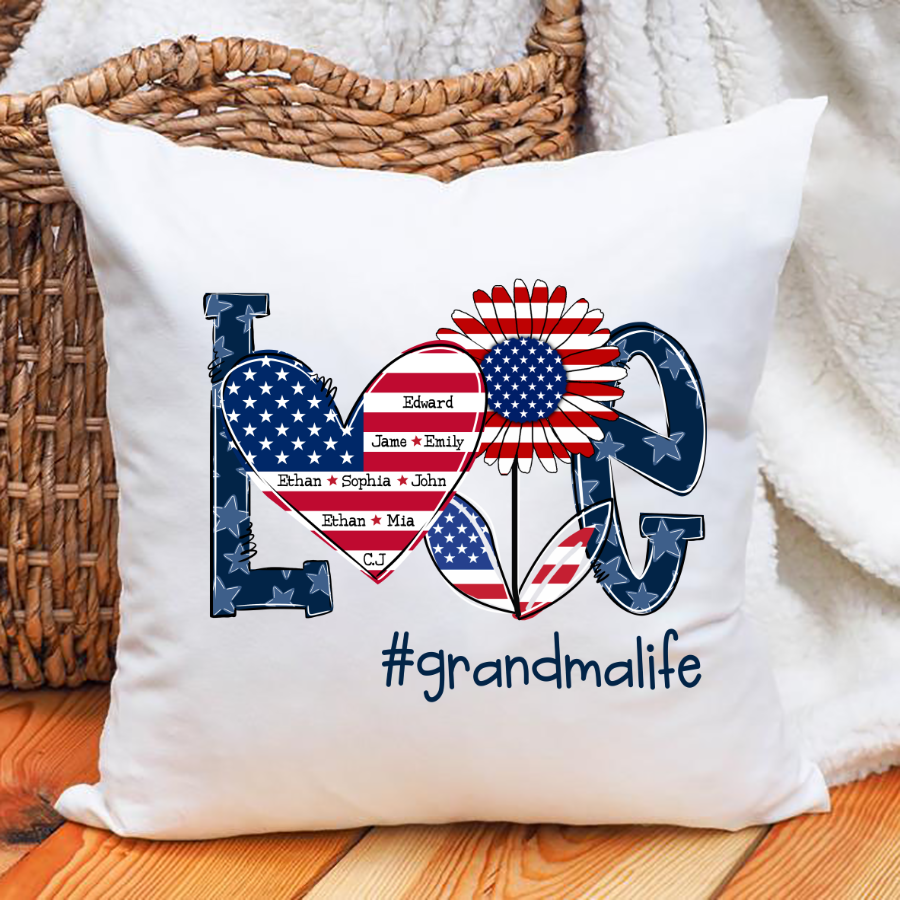 Love Grandma Life With Grandkids Heart Flag Sunflower Indoor Pillow