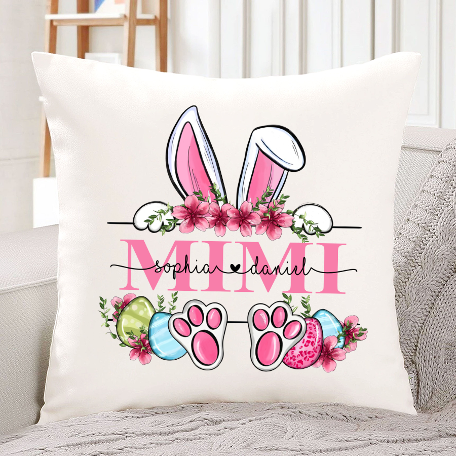 Mimi Bunny And Kids, Gift For Grandma, Grammy, Mama, Nana, Mimi, Mother Day CTH01 Indoor Pillow