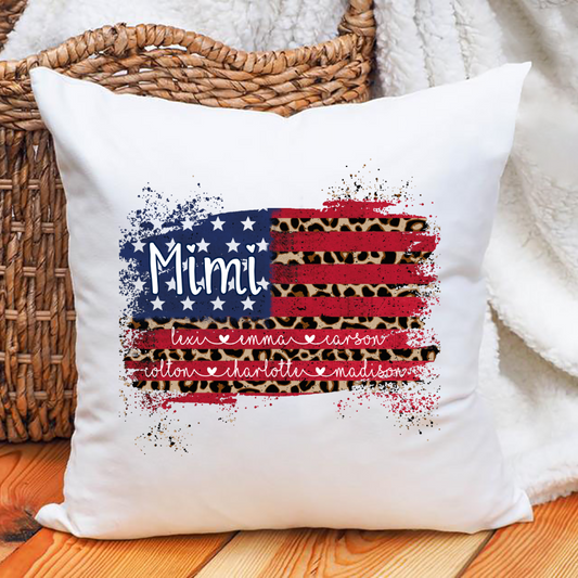 Mimi Grandma Flag Leopard American Kid Names Custom Indoor Pillow