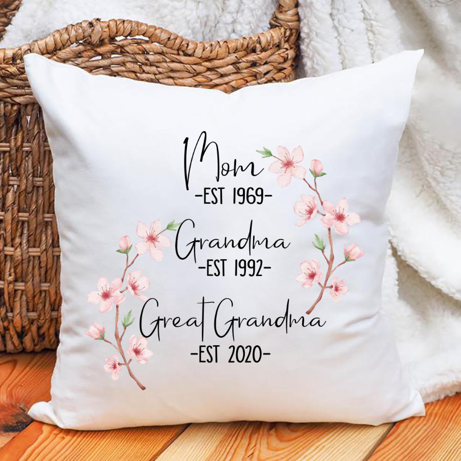 Mom Est Grandma Est Great Grandma Flower Indoor Pillow