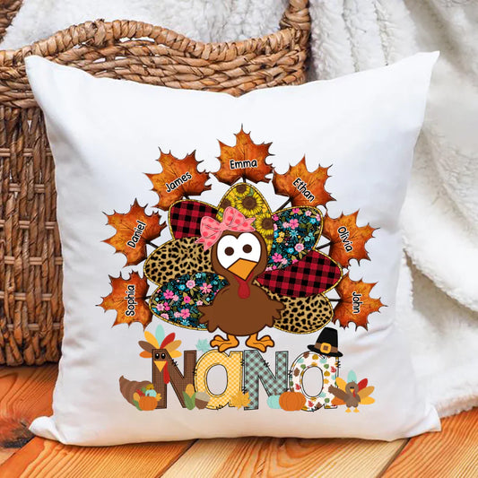 Nana And Grandkids Thanksgiving Autumn Turkey Indoor Pillow