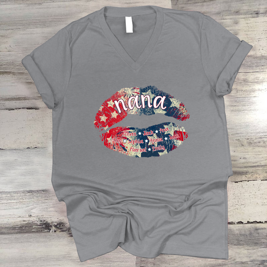 Nana Grandma American Flag Lips V-Neck