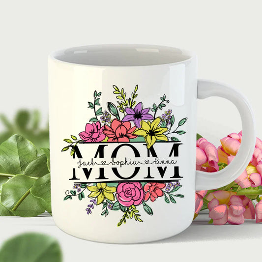 Personalize Mom And Kids Flowers Watercolor Mug