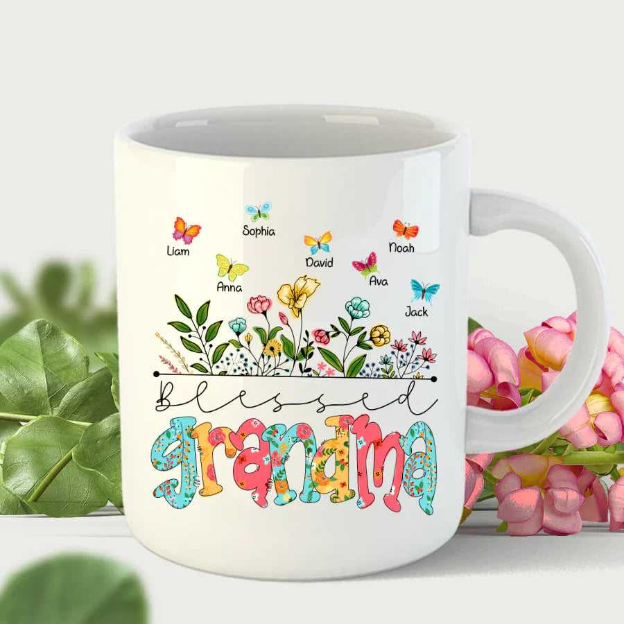 Personalized Blessed Grandma Wildflowers And Butterflies Shirts For Grandma Mug