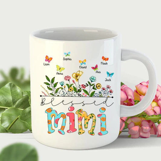 Personalized Blessed Mimi Wildflowers And Butterflies Shirts For Grandma Mug