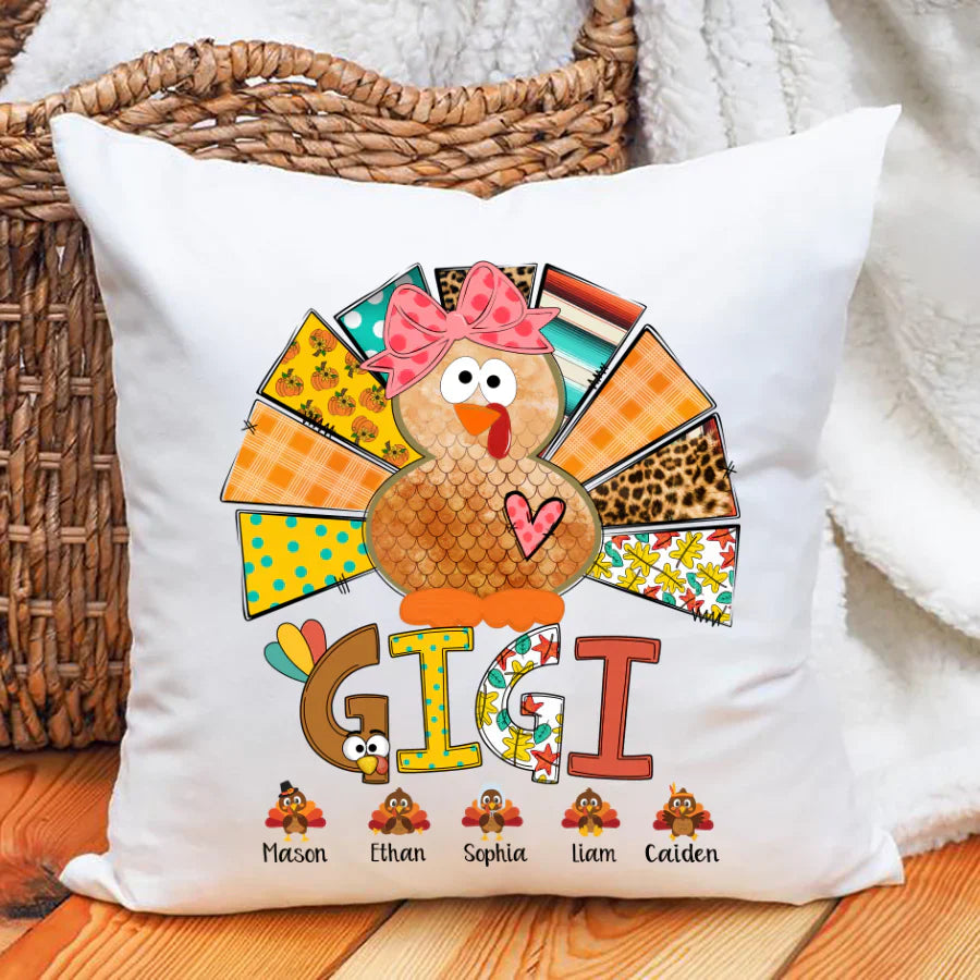 Personalized Gigi Thanksgiving Turkey Flower Indoor Pillow