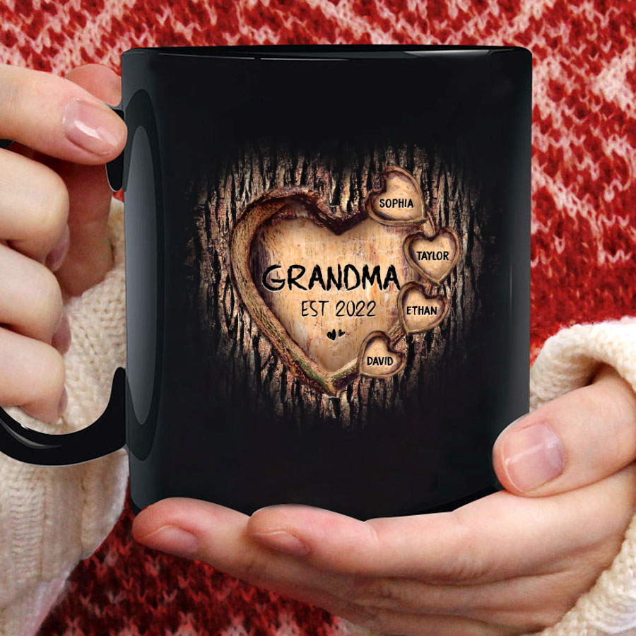 Personalized Grandma And Grandkids Hearts Tree New Mug