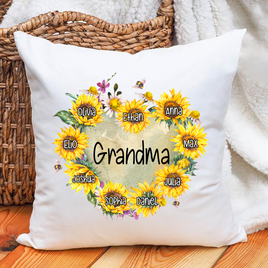 Personalized Grandma Hearts Sunflower Indoor Pillow