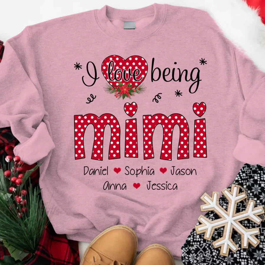Personalized I love being Mimi Grandma Heart Grandkid Names 2022 Sweatshirt
