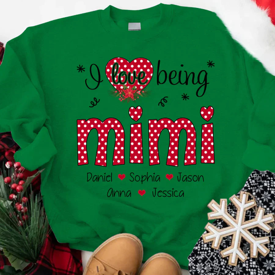 Personalized I love being Mimi Grandma Heart Grandkid Names 2022 Sweatshirt
