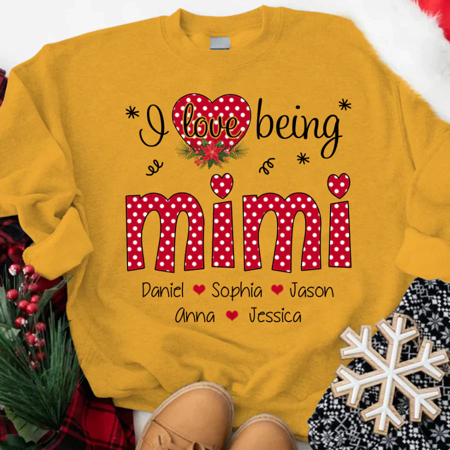 Personalized I love being Mimi Grandma Heart Grandkid Names 2022 Sweatshirt