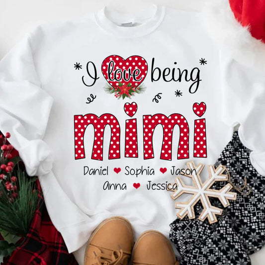 Personalized I love being Mimi Grandma Heart Grandkid Names 2022 Sweatshirt