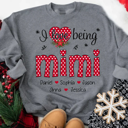 Personalized I love being Mimi Grandma Heart Grandkid Names 2022 Sweatshirt