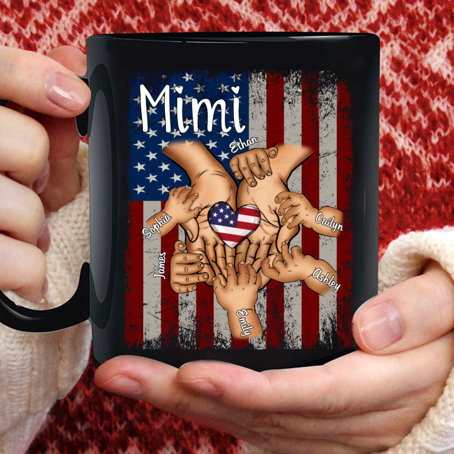 Personalized Mimi And Grandkids Hands Flag Mug