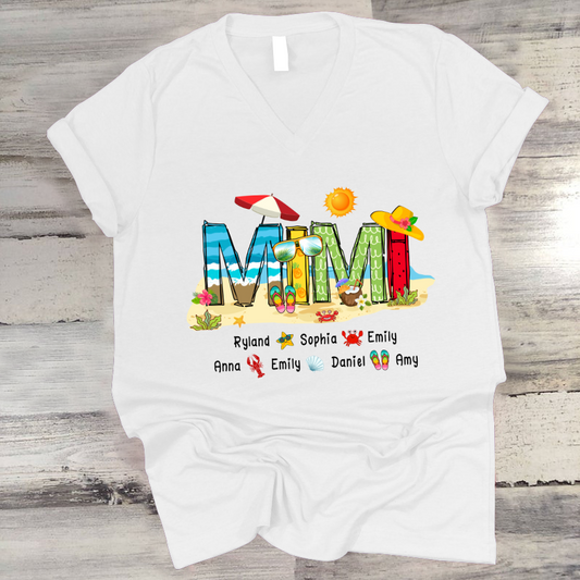 Personalized Mimi Summer Beach Color Kid Names Custom V-Neck