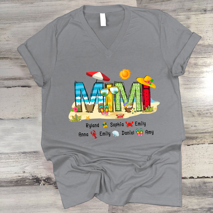 Personalized Mimi Summer Beach Color Kid Names Custom V-Neck