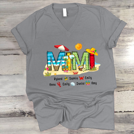 Personalized Mimi Summer Beach Color Kid Names Custom V-Neck