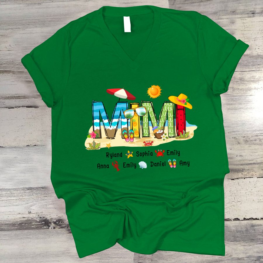 Personalized Mimi Summer Beach Color Kid Names Custom V-Neck