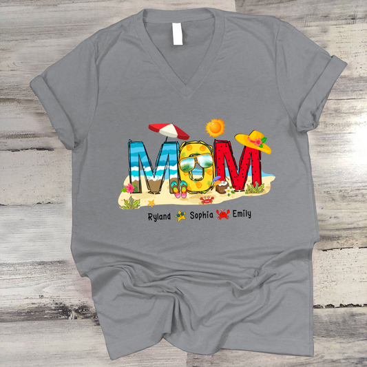 Personalized Nana Grandma Summer Beach Color Kid Names Custom V-Neck