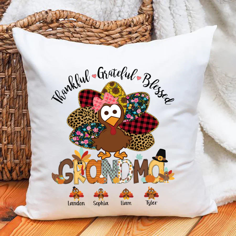 Thankful Greatful Blessed Grandma Turkey Indoor Pillow
