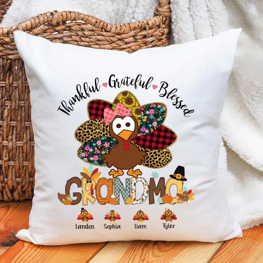 Thankful Greatful Blessed Grandma Turkey Indoor Pillow