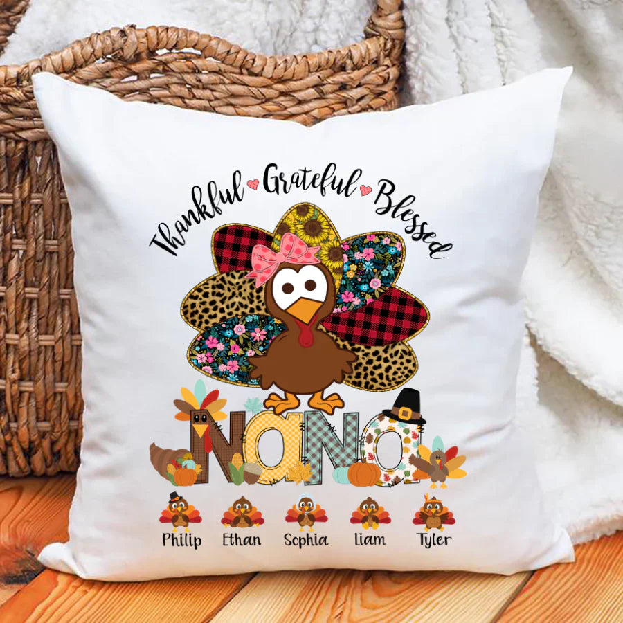 Thankful Greatful Blessed Nana Turkey 2022 Indoor Pillow