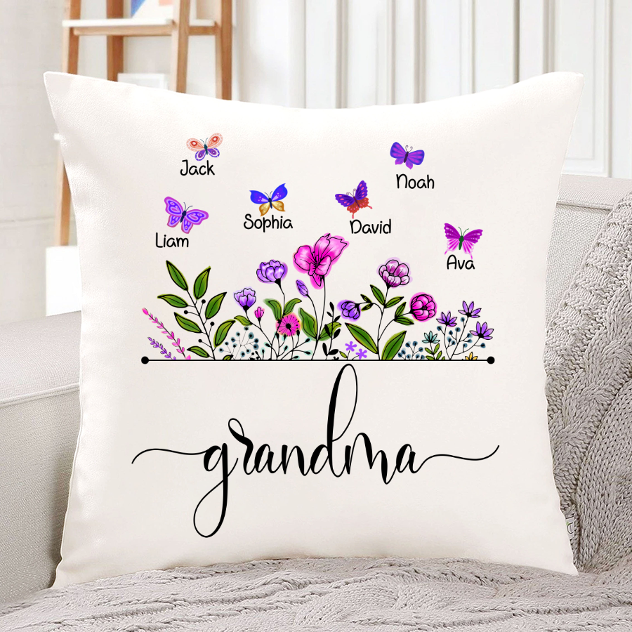Wildflowers And Butterflies Shirts For Grandmapng Indoor Pillow