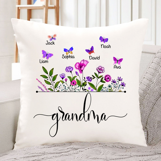 Wildflowers And Butterflies Shirts For Grandmapng Indoor Pillow