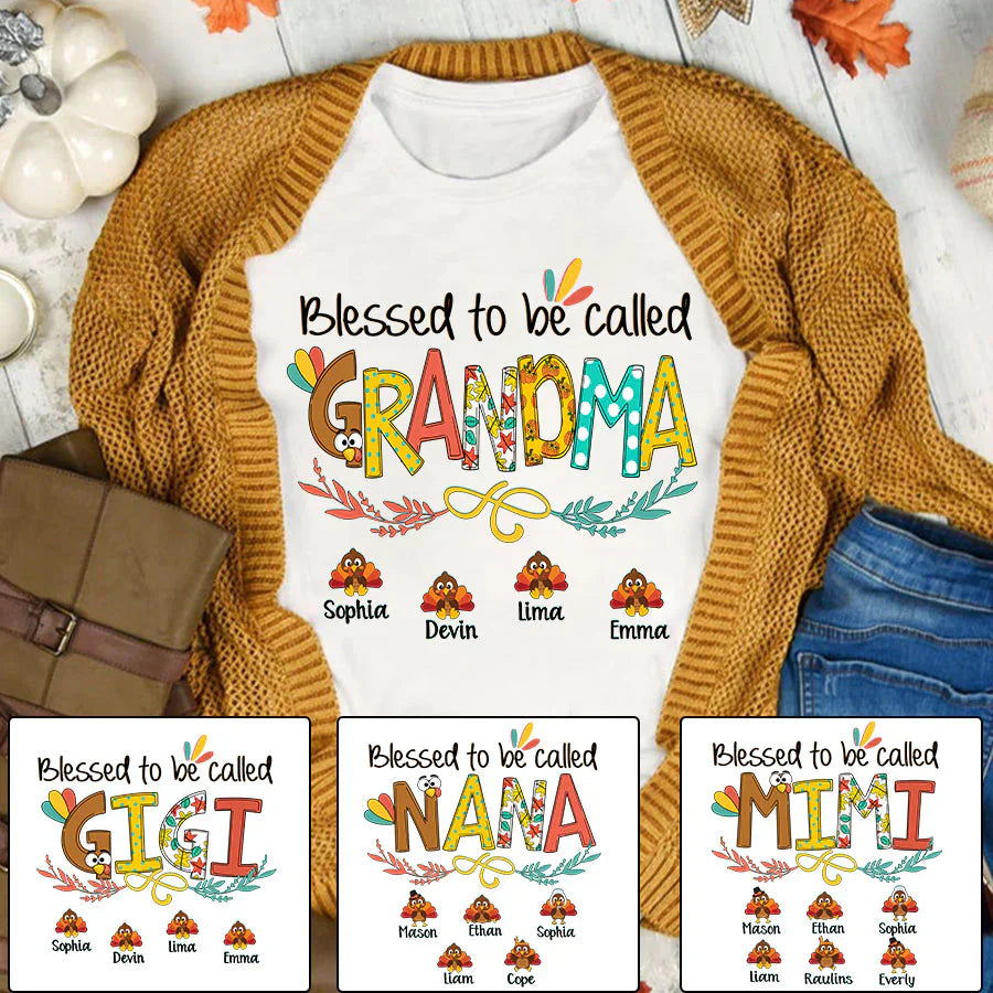 Blessed To Be Called Grandma Turkey Thanksgiving T-Shirt