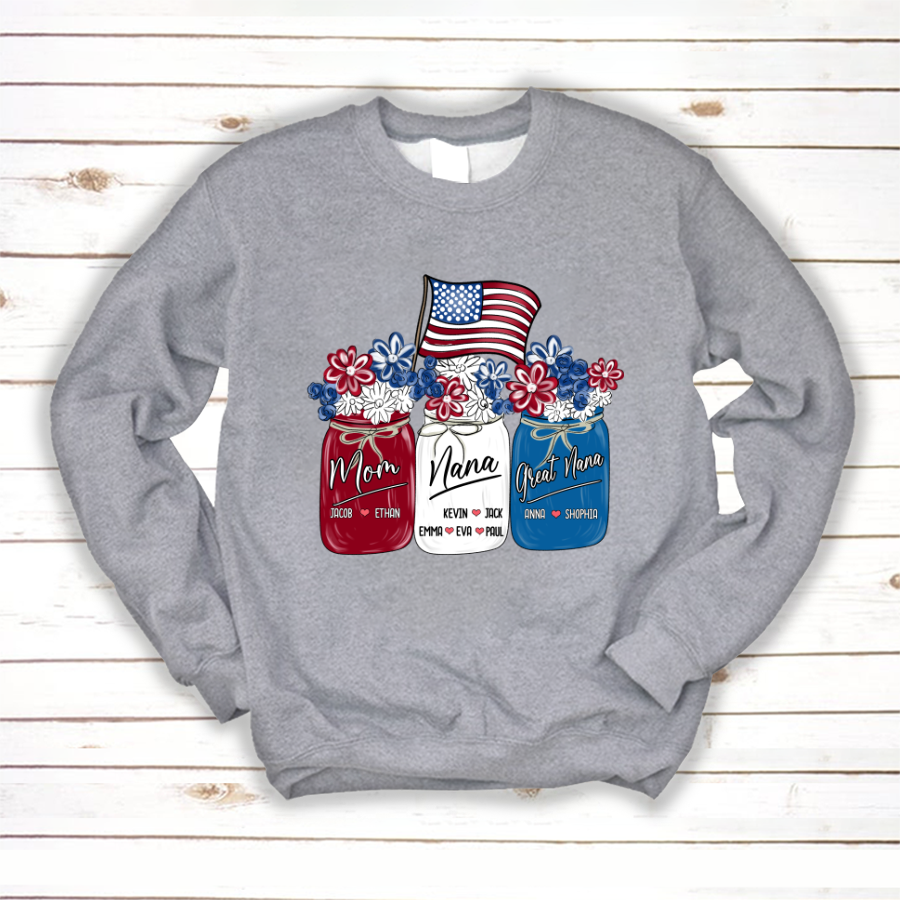 America Flag Flower Mom Nana Great Nana And Kids CTH01 Sweatshirt