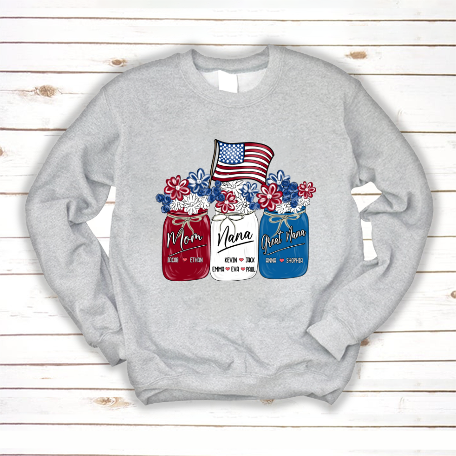 America Flag Flower Mom Nana Great Nana And Kids CTH01 Sweatshirt