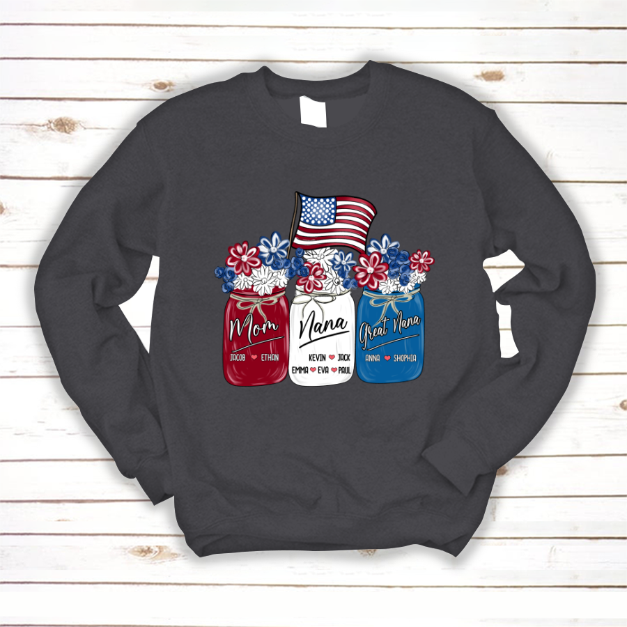 America Flag Flower Mom Nana Great Nana And Kids CTH01 Sweatshirt