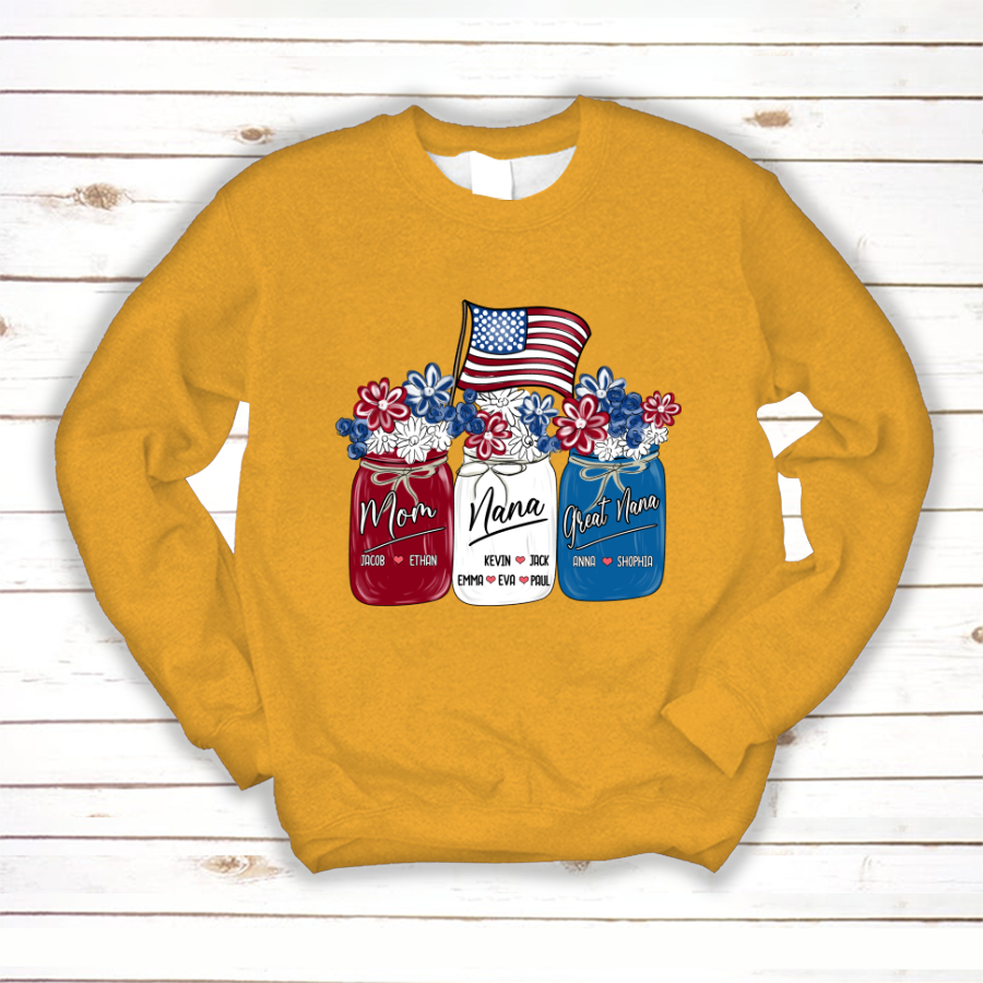 America Flag Flower Mom Nana Great Nana And Kids CTH01 Sweatshirt