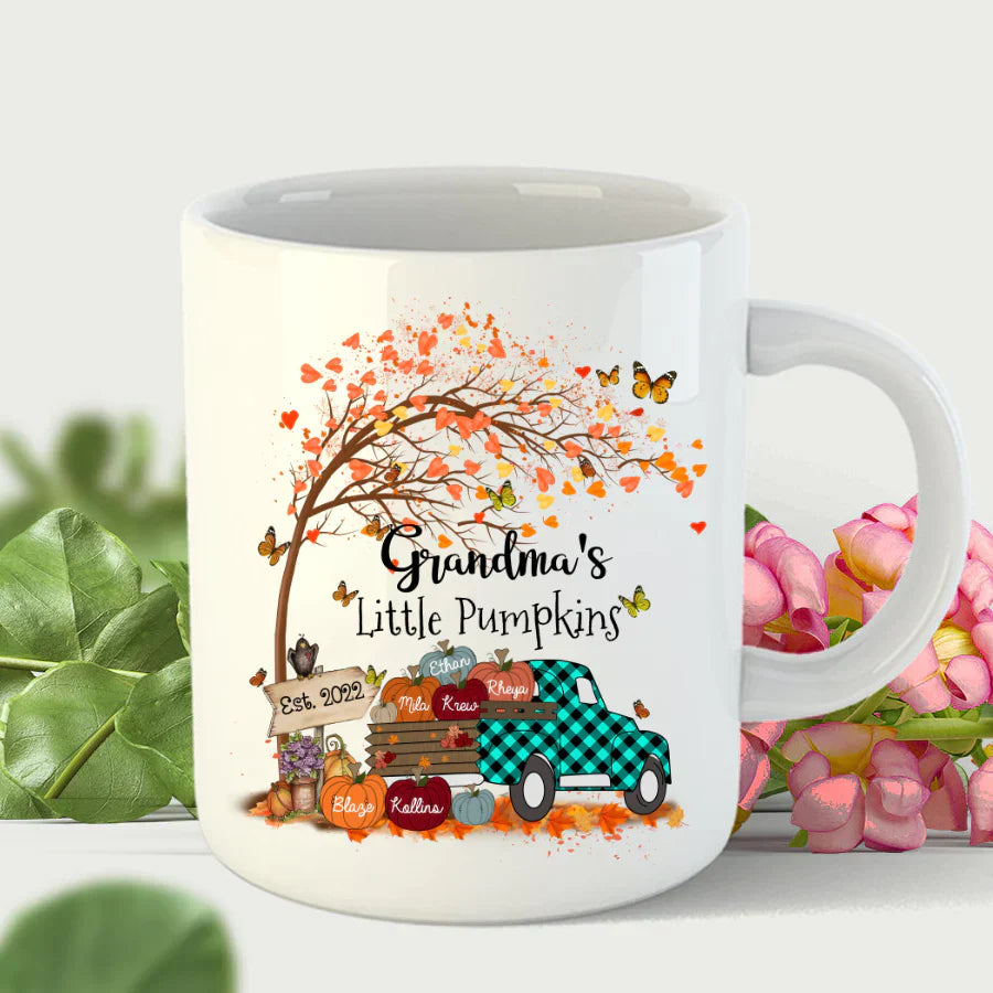 Autumn Tree Grandma's Little Pumpkins Est Mug