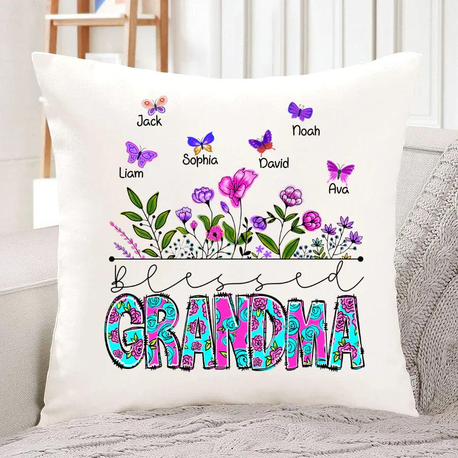 Blessed Grandma Wildflowers And Butterflies Shirts For Grandma Indoor Pillow