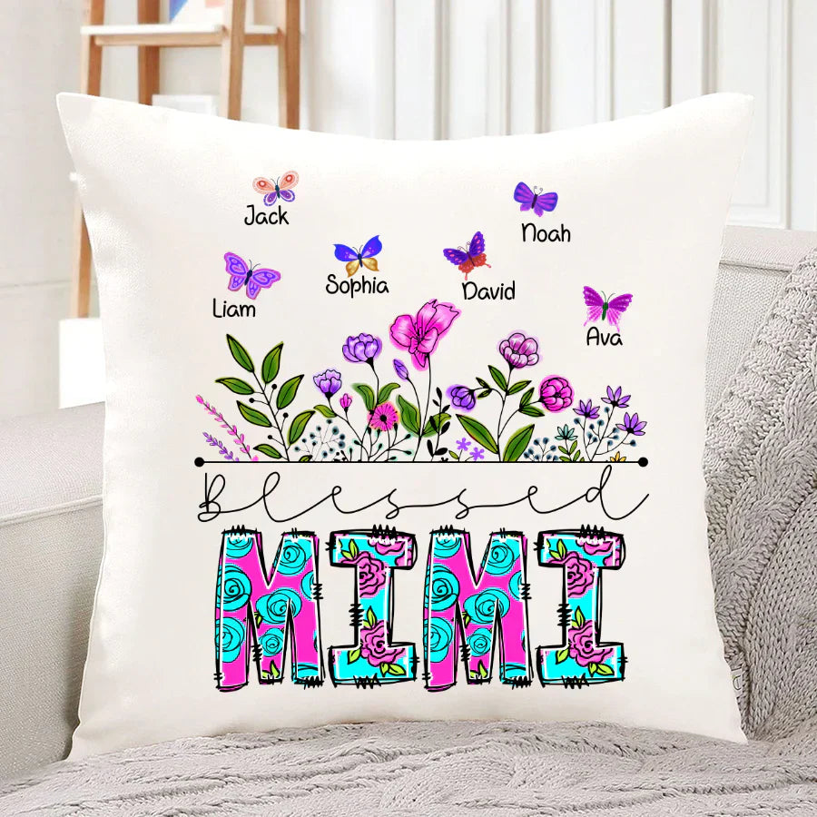 Blessed Mimi Wildflowers And Butterflies Shirts For Grandma Indoor Pillow