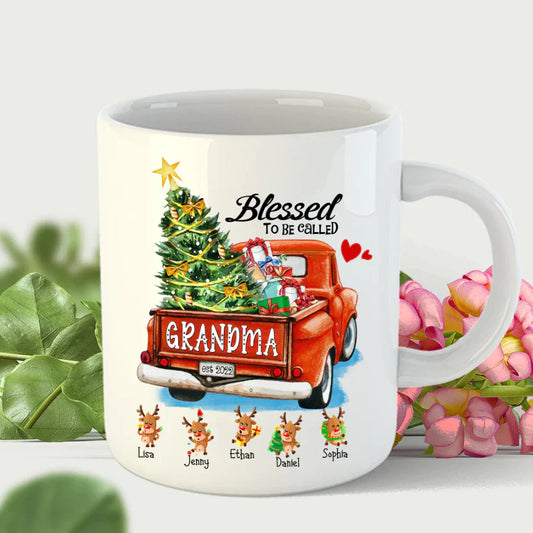 Blessed to be called Grandma Christmas Tree Truck Reindeer Mug